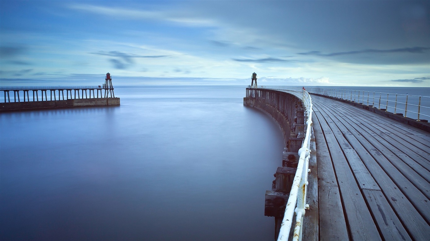 Costa del muelle al atardecer paisaje HD wallpaper #11 - 1366x768