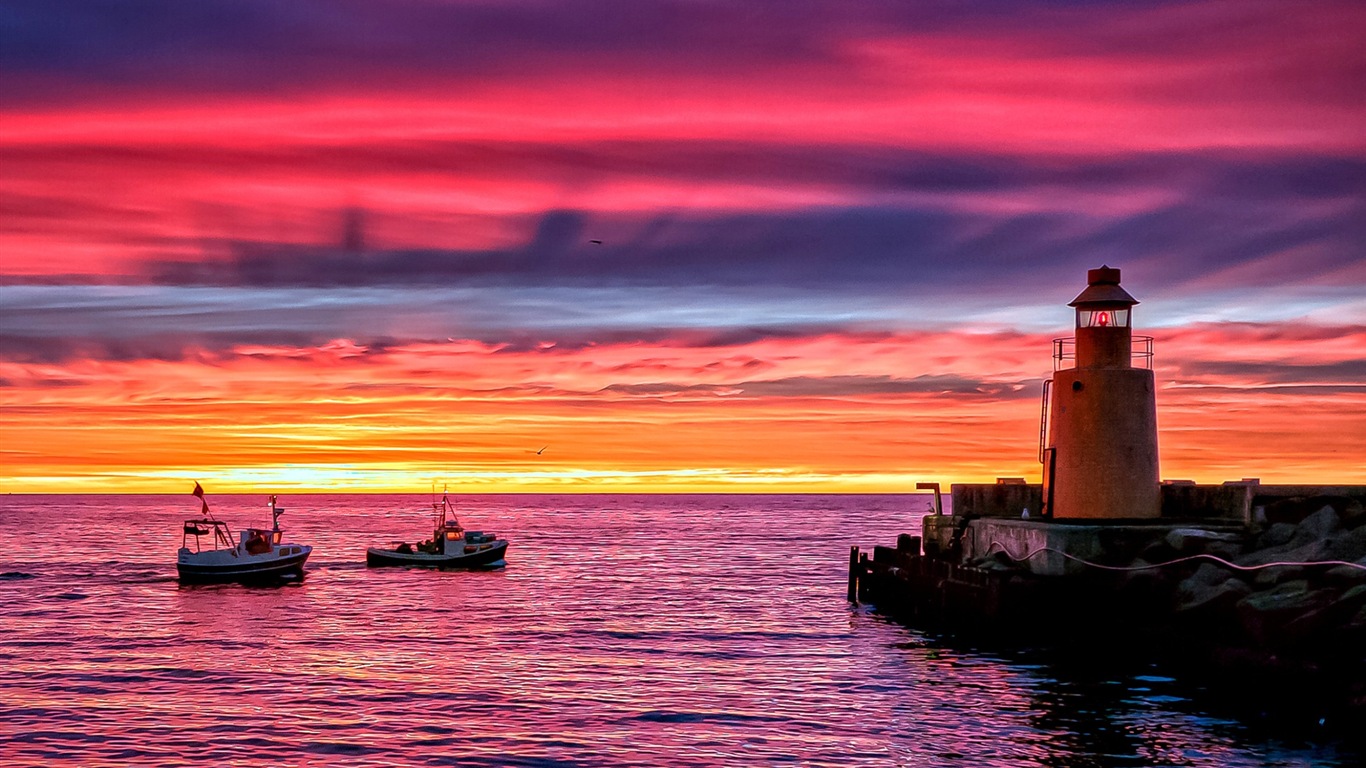 Costa del muelle al atardecer paisaje HD wallpaper #13 - 1366x768