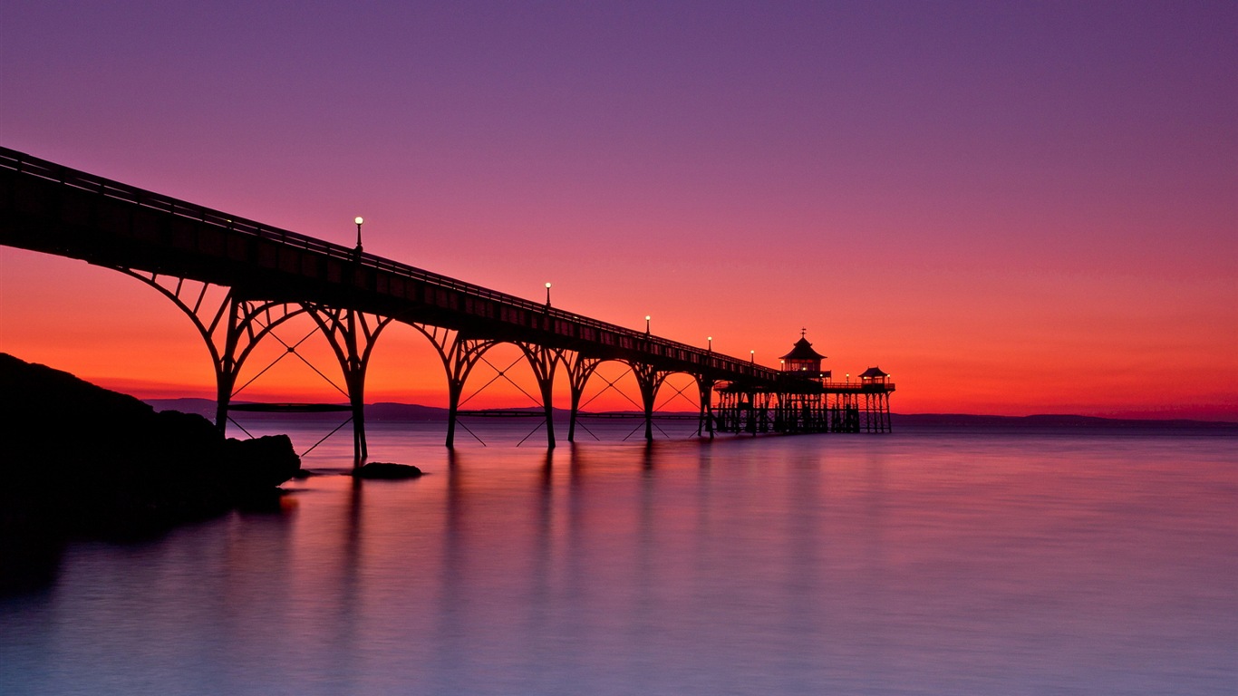 夕暮れ風景のHDの壁紙で海岸桟橋 #17 - 1366x768