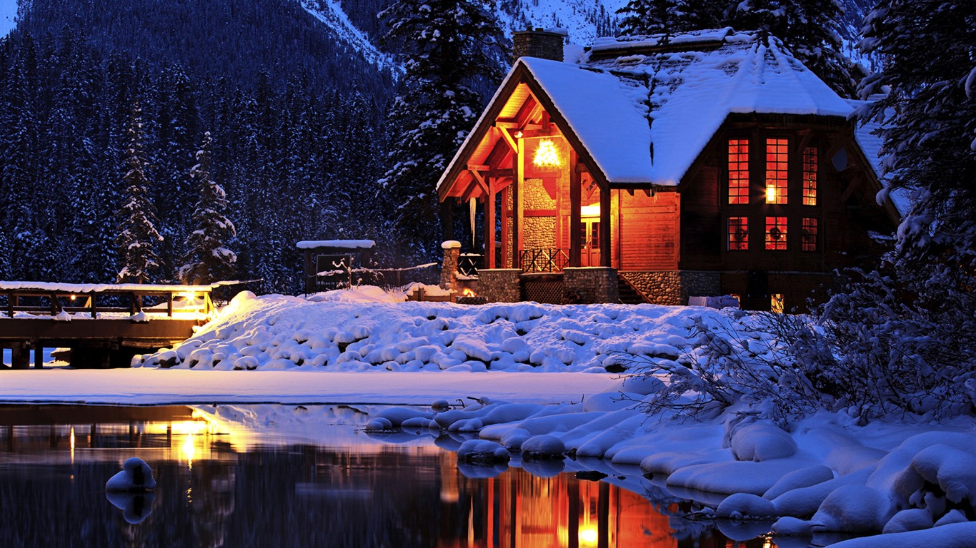 Windows 8 Theme HD Wallpapers: Nieve del invierno noche #1 - 1366x768