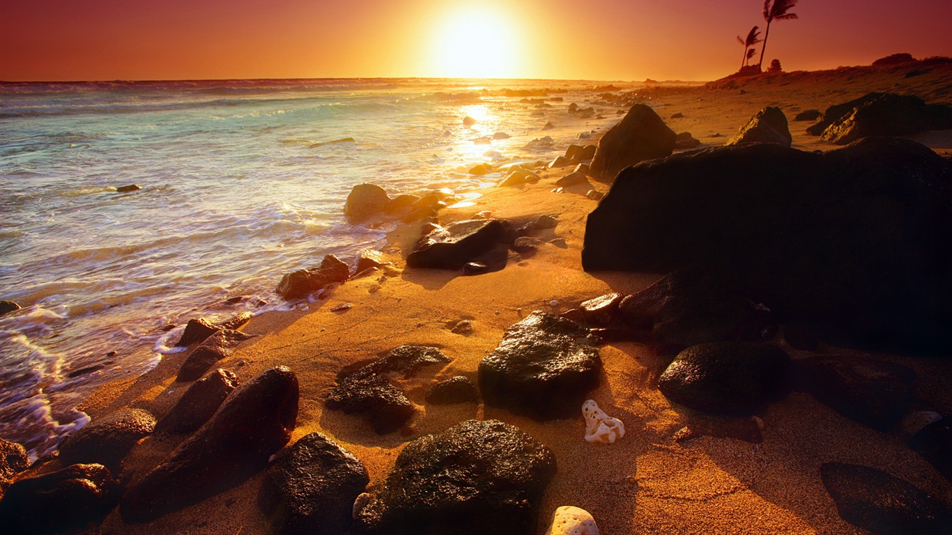 Windows 8 主題壁紙：海灘的日出日落美景 #1 - 1366x768