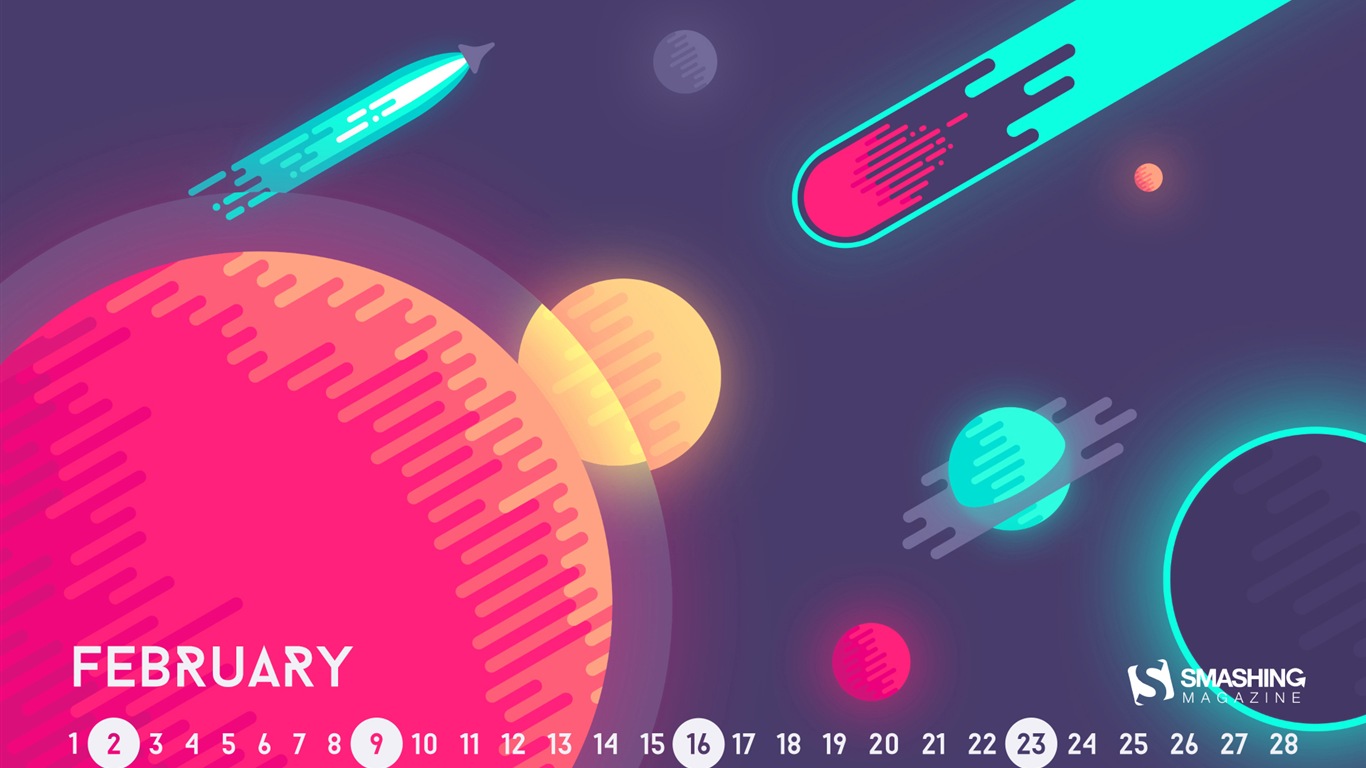 2014年2月 月曆壁紙(一) #1 - 1366x768