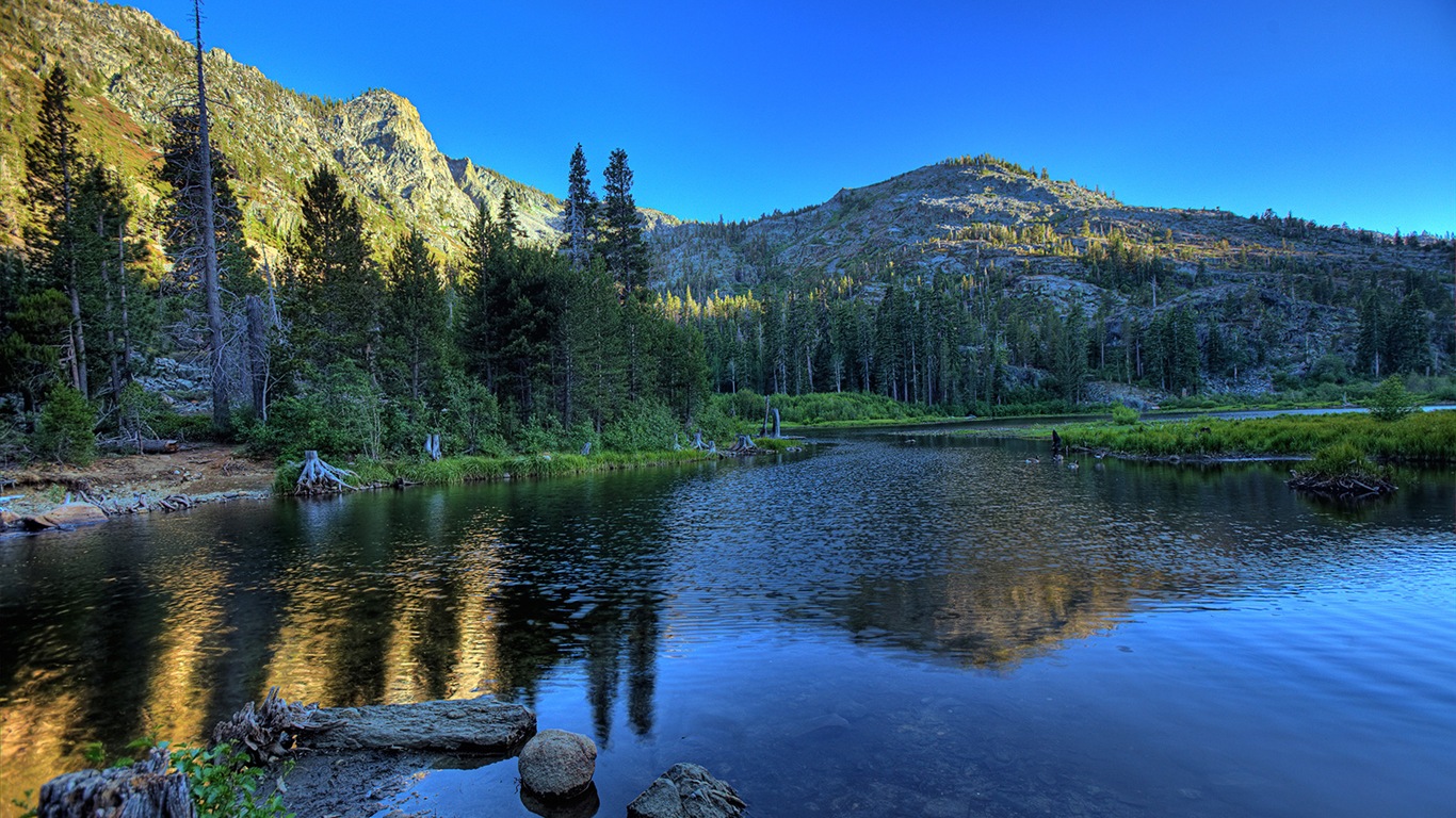 Belles montagnes, lac, forêt, fonds d'écran Windows 8 thème HD #2 - 1366x768