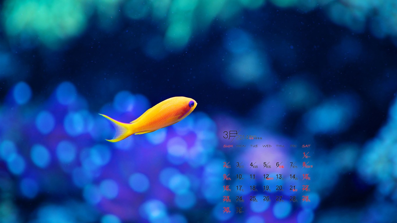 2014年3月 月曆壁紙(一) #3 - 1366x768
