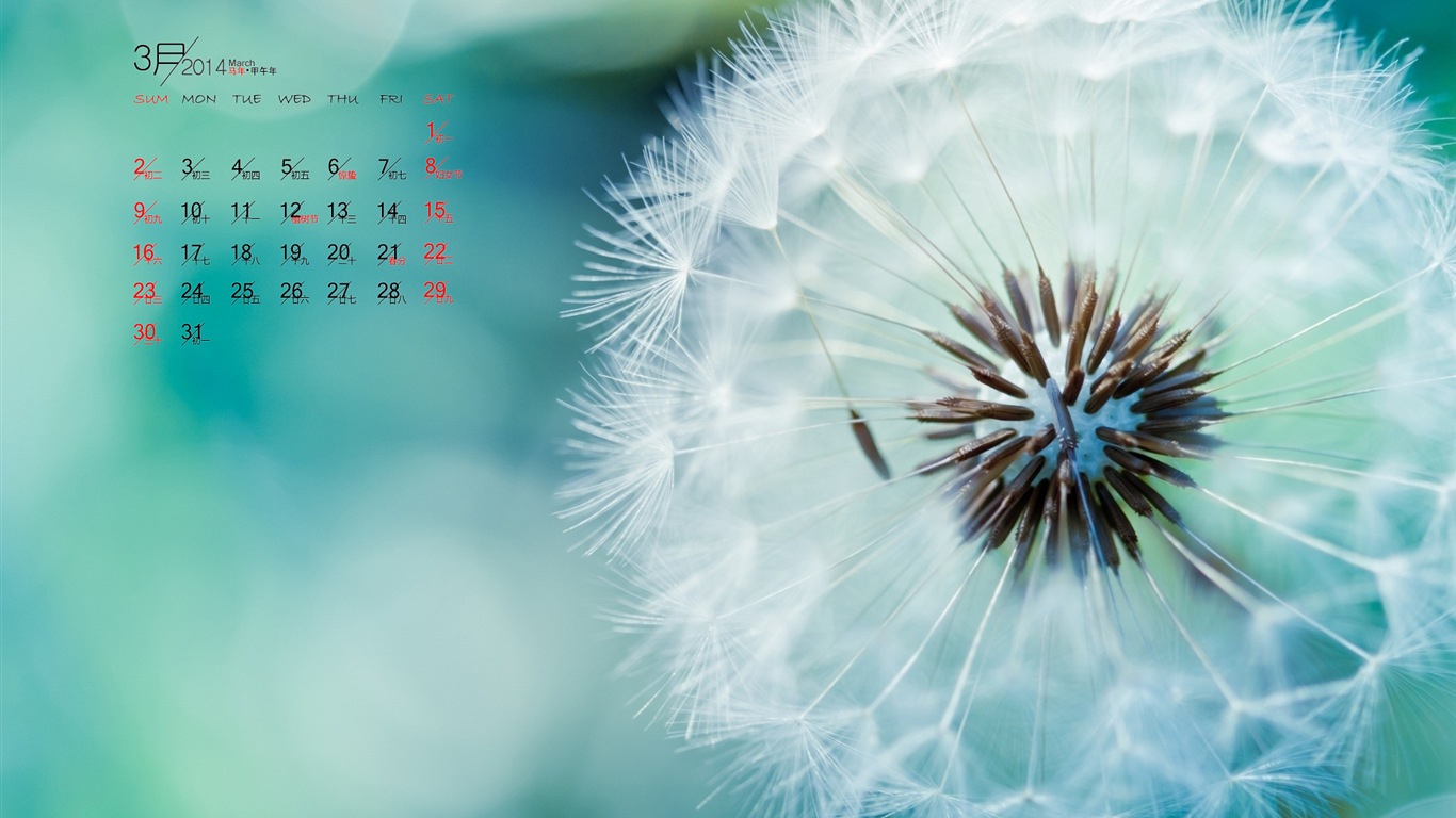 2014年3月 月曆壁紙(一) #8 - 1366x768