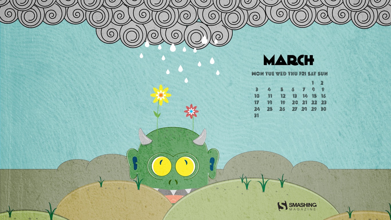 Mars 2014 calendriers fond d'écran (1) #17 - 1366x768