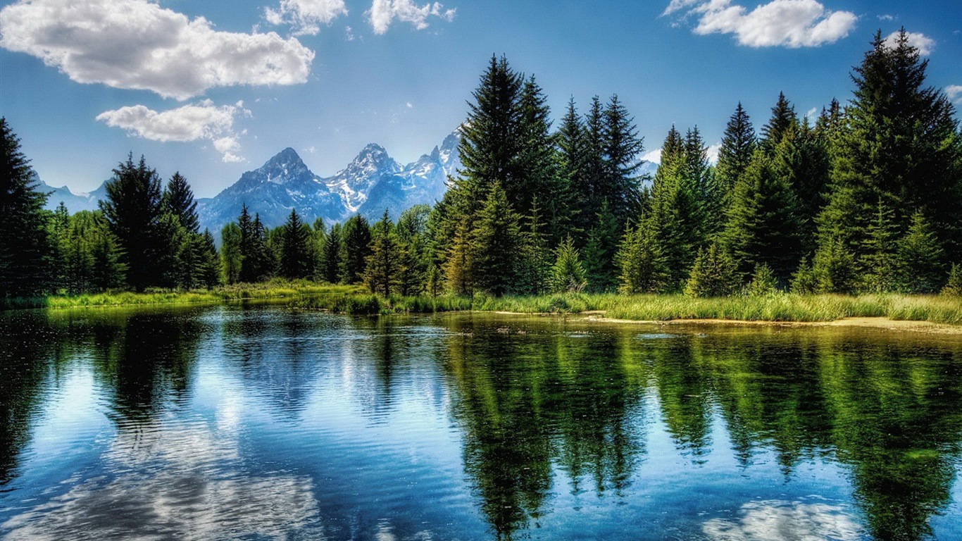 Réflexion dans le fond d'un paysage naturel de l'eau #17 - 1366x768