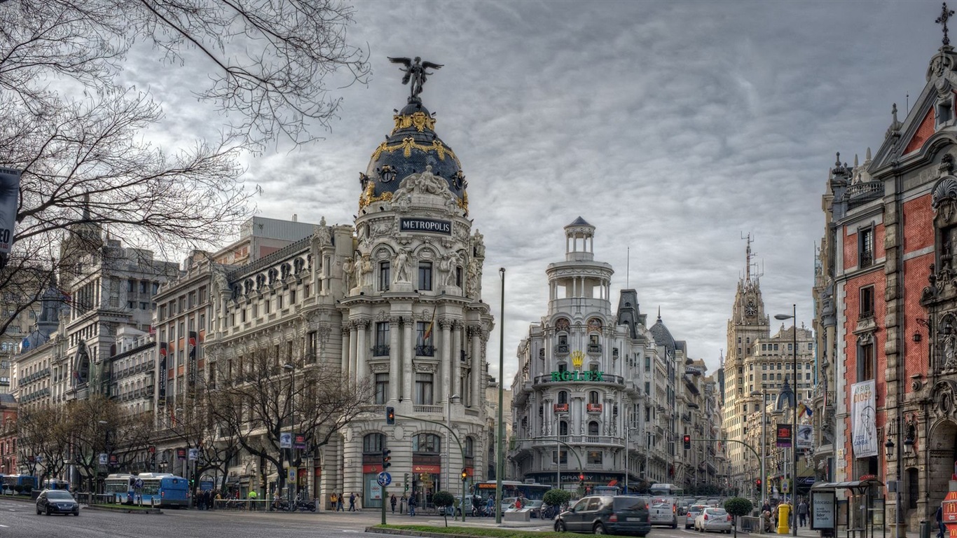 마드리드의 스페인의 수도, 도시 풍경의 HD 배경 화면 #11 - 1366x768