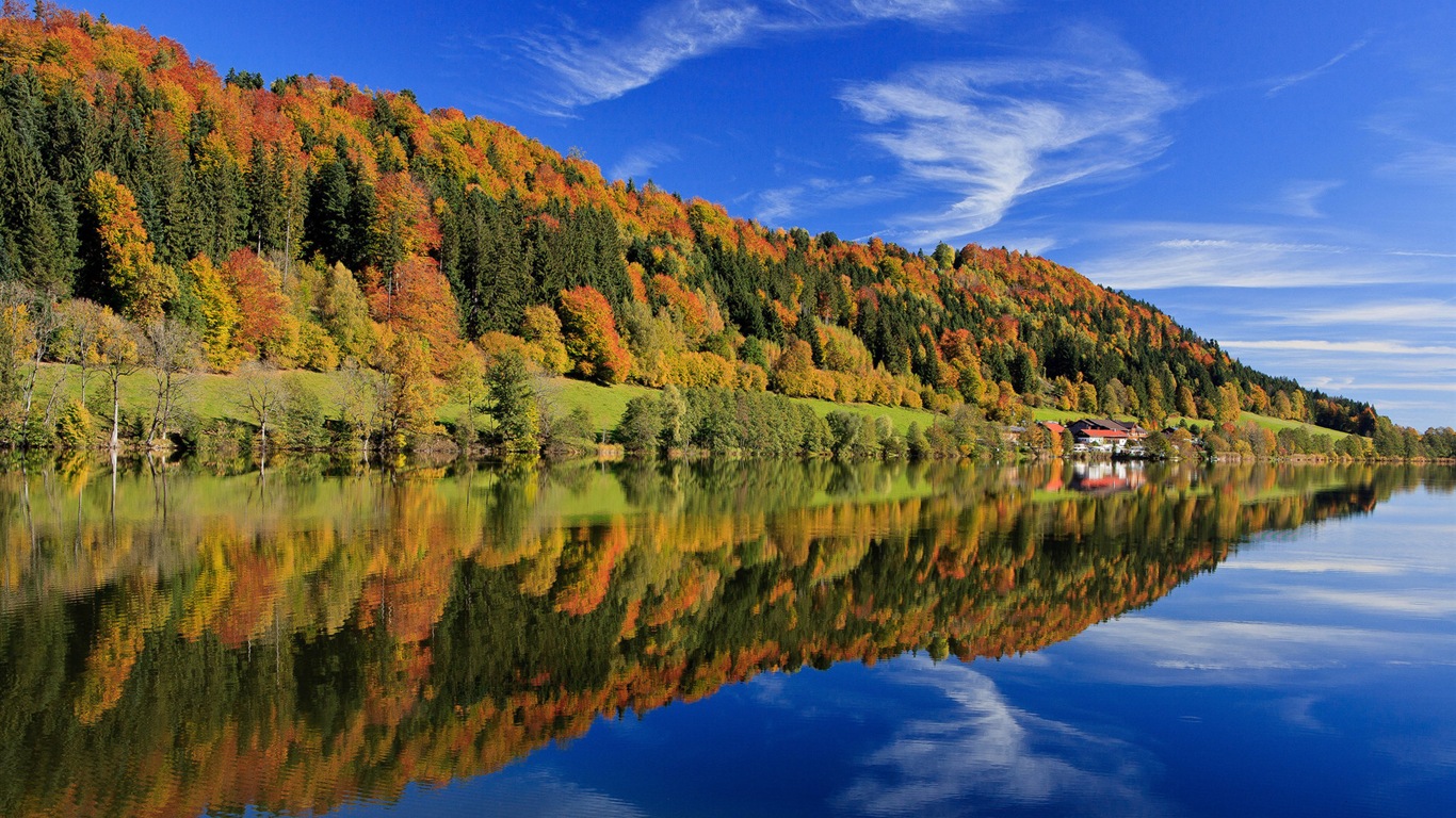 El agua y los árboles en otoño fondos de pantalla HD #5 - 1366x768