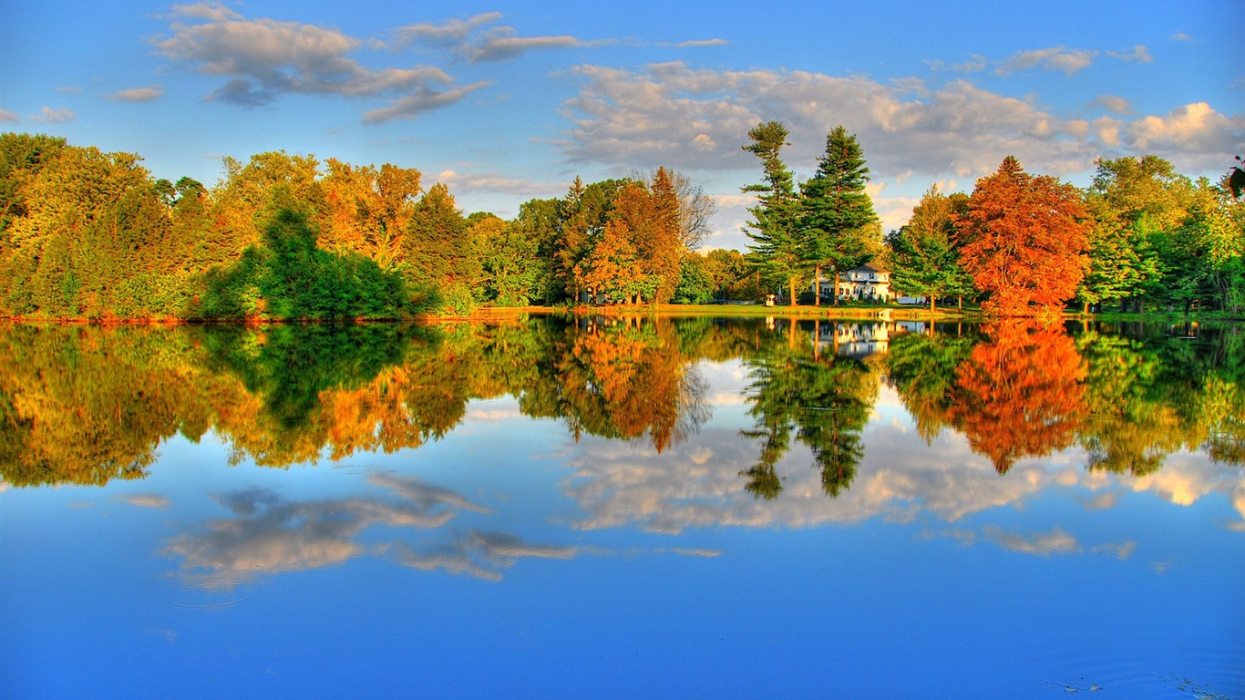 El agua y los árboles en otoño fondos de pantalla HD #10 - 1366x768