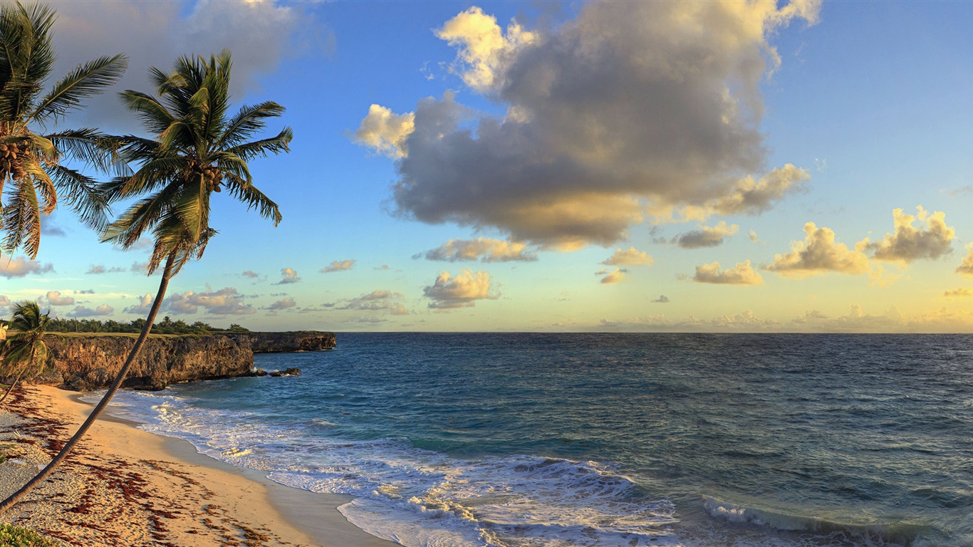 美しいビーチの夕日、Windows 8のパノラマワイドスクリーンの壁紙 #6 - 1366x768