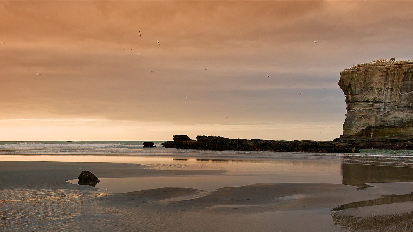 Schöner Strand Sonnenuntergang, Windows 8 Panorama-Widescreen-Wallpaper #9 - 1366x768