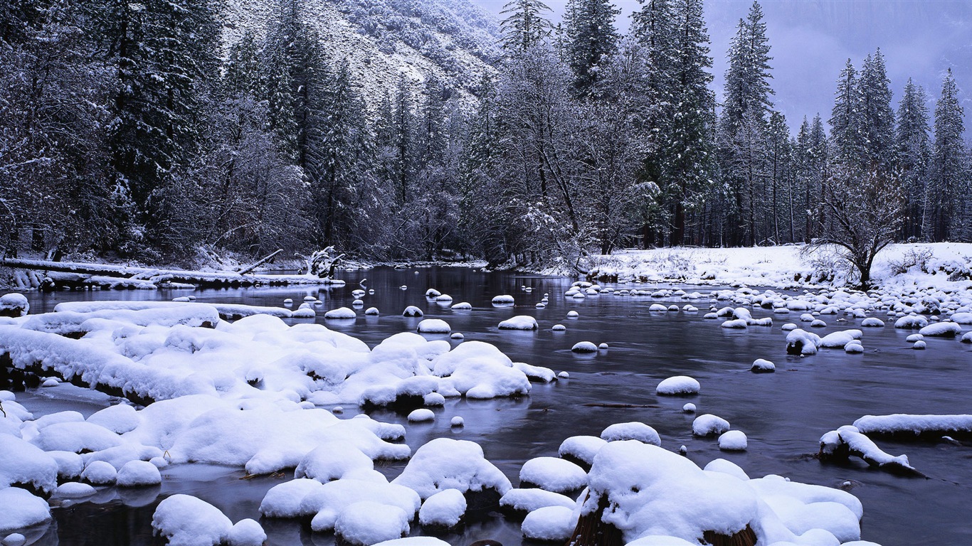 美しい寒い冬の雪、Windows 8のパノラマワイドスクリーンの壁紙 #10 - 1366x768