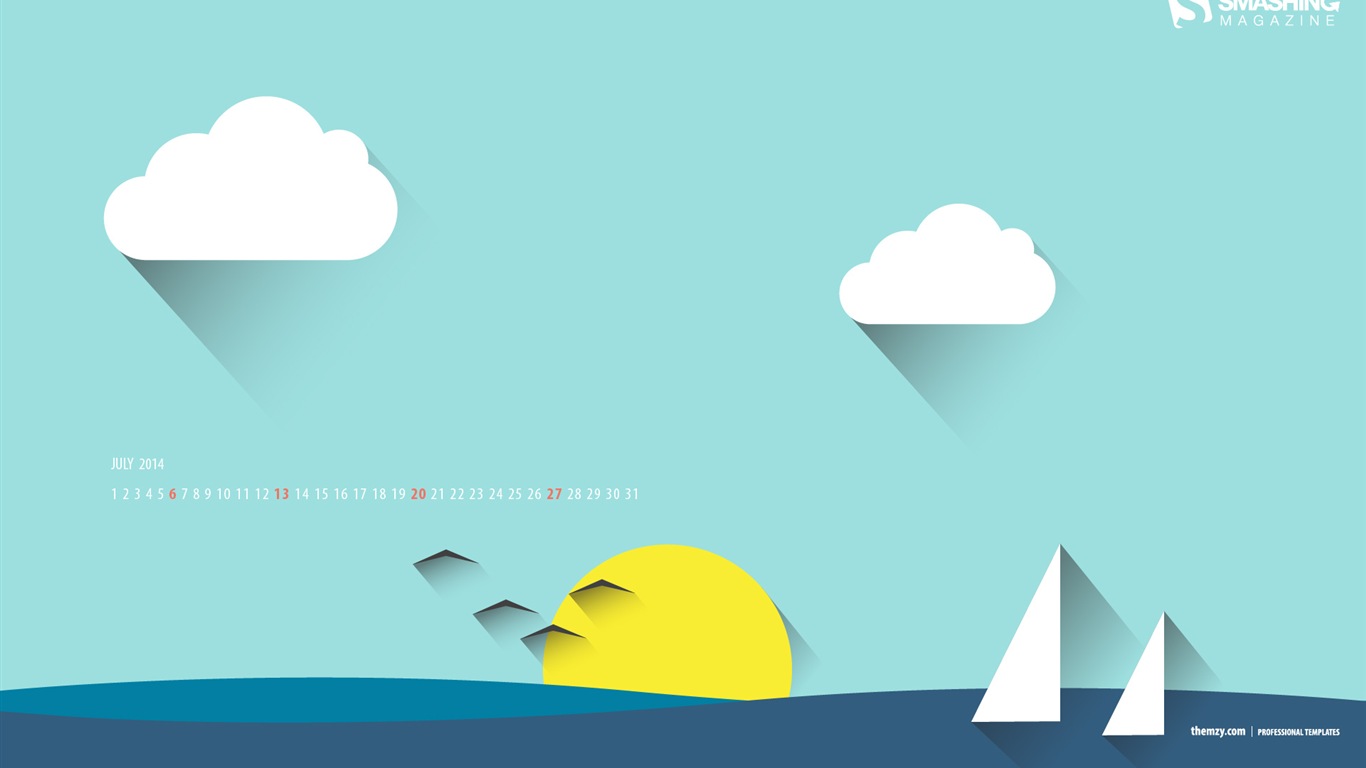 2014年7月 月曆壁紙(一) #5 - 1366x768