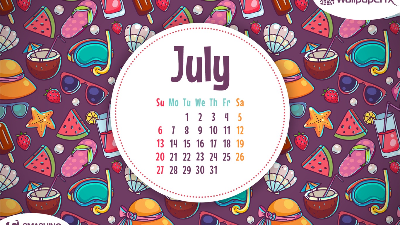 2014年7月 月曆壁紙(一) #6 - 1366x768
