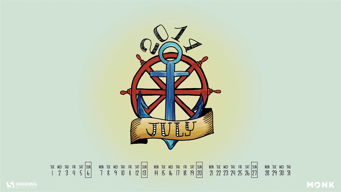 2014年7月 月曆壁紙(一) #7 - 1366x768