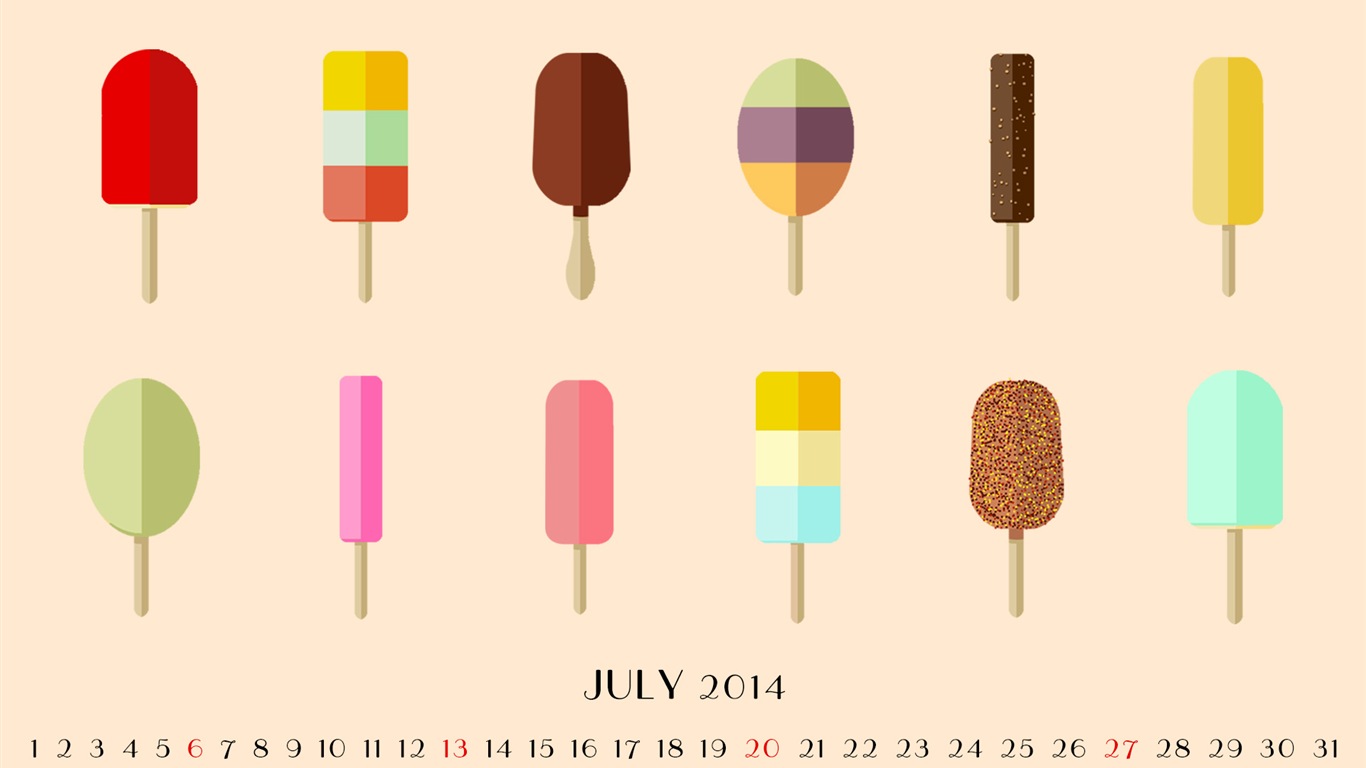 2014年7月 月曆壁紙(一) #10 - 1366x768