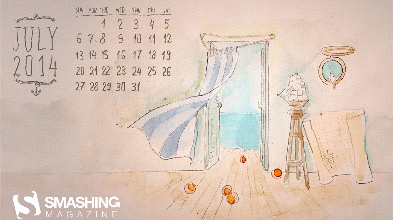 2014年7月 月曆壁紙(一) #11 - 1366x768