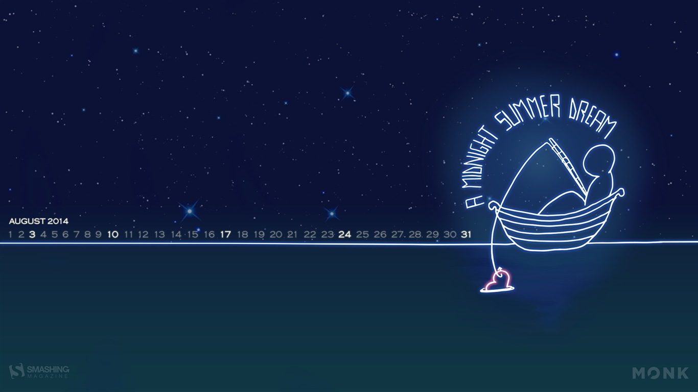 2014年8月 月曆壁紙(一) #18 - 1366x768