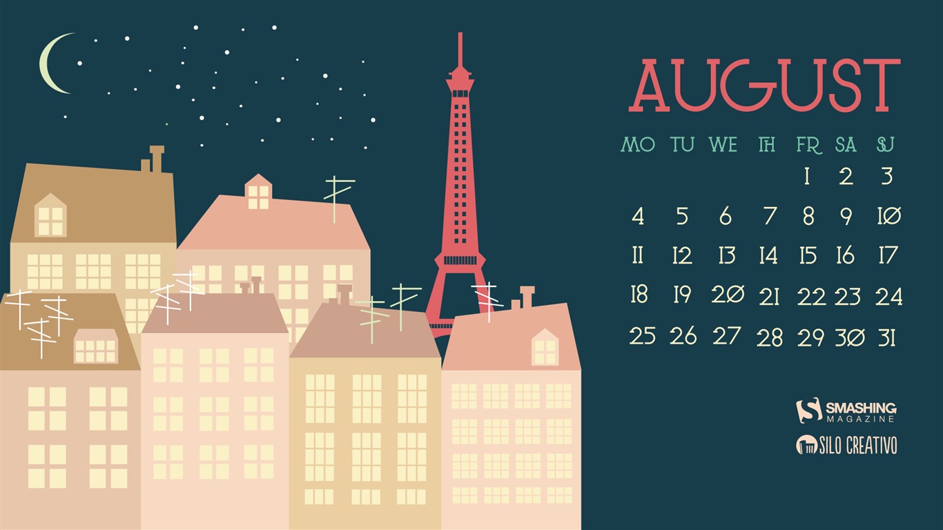August 2014 Kalender Wallpaper (2) #15 - 1366x768