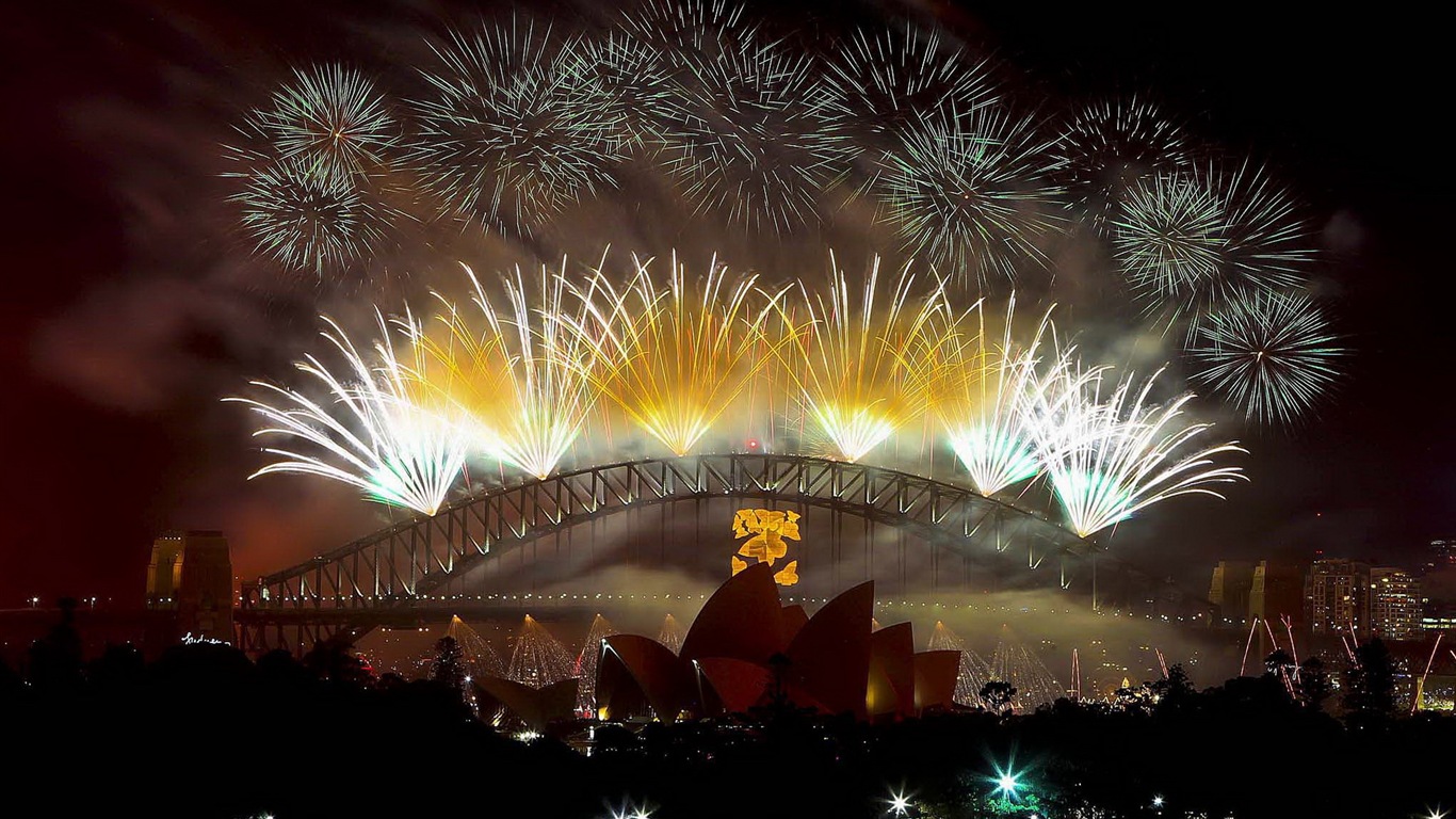 La belleza del cielo nocturno, fuegos artificiales hermosos fondos de pantalla #4 - 1366x768