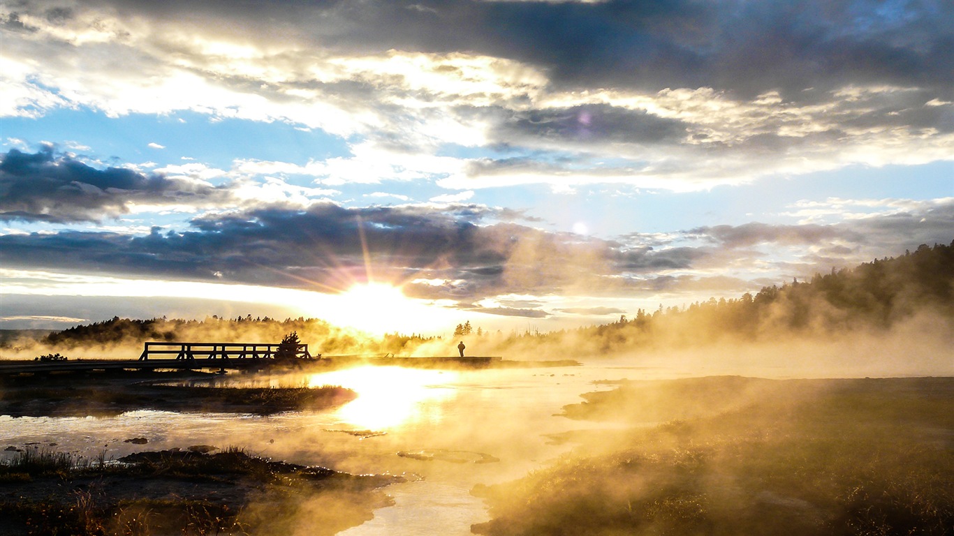 Sunshine lesní jezera krása přírody HD tapetu #1 - 1366x768