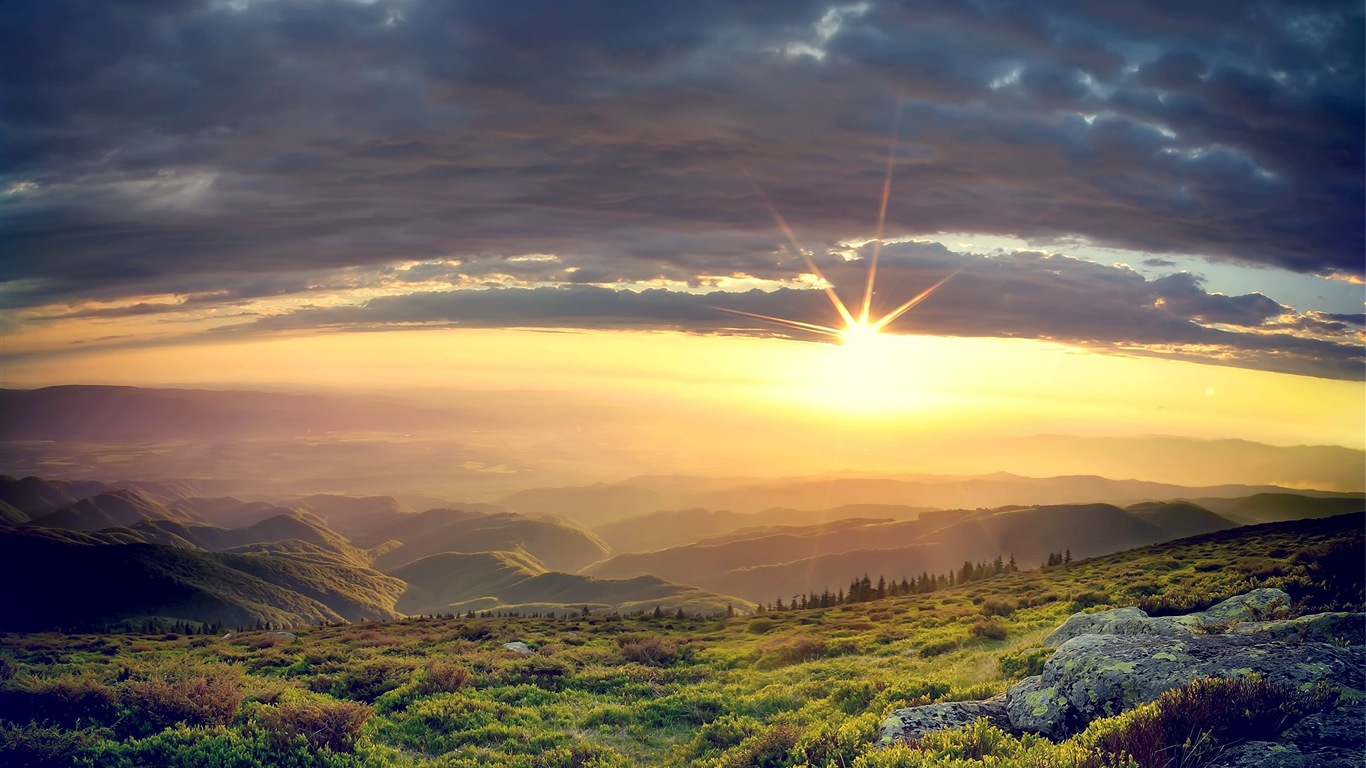 Soleil lacs de la forêt beauté de la nature d'écran HD #4 - 1366x768