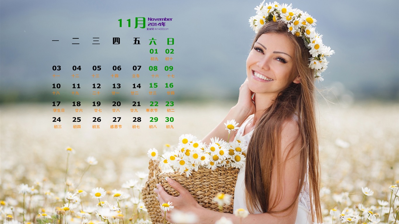 2014년 11월 캘린더 벽지 (1)Novembre Déc 2014 Calendrier fond d'écran (1) #19 - 1366x768