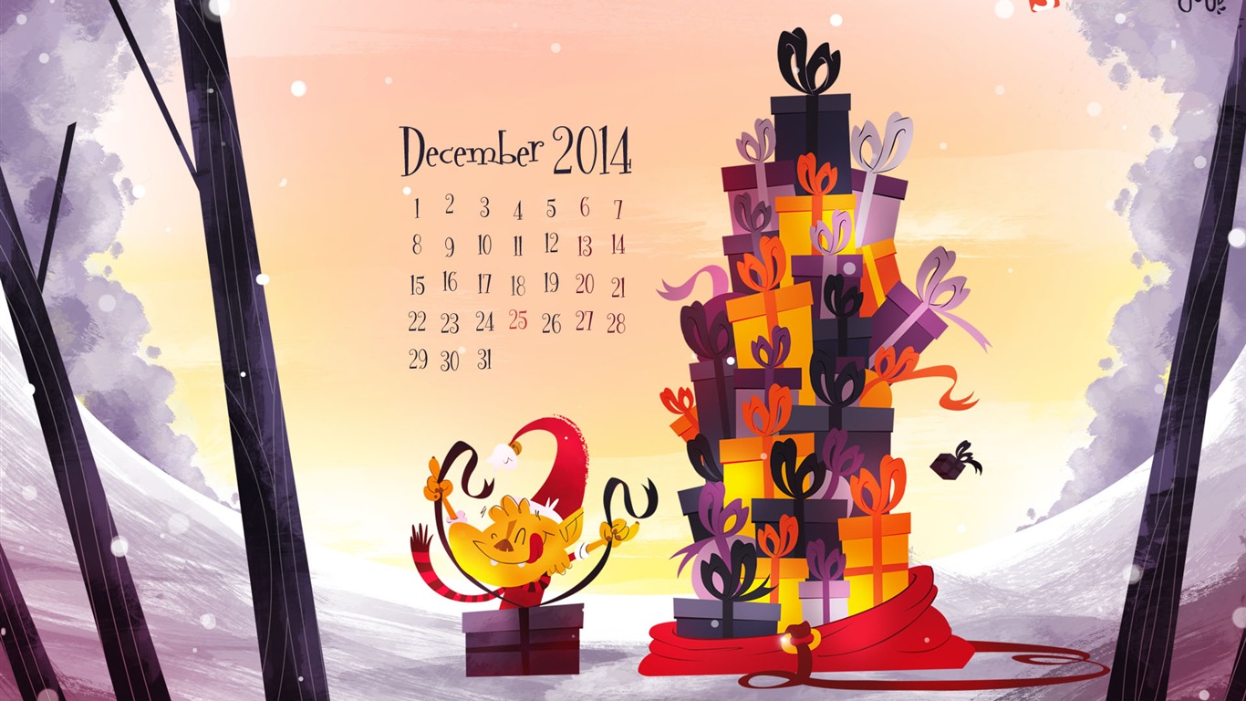 2014年12月カレンダー壁紙（2） #1 - 1366x768