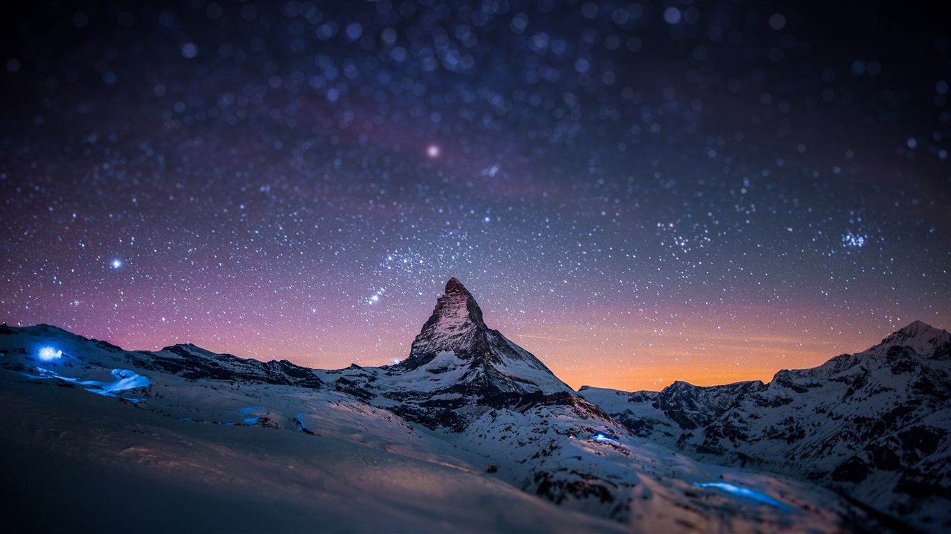 冬天的雪景，山，湖，树木，道路 高清壁纸19 - 1366x768