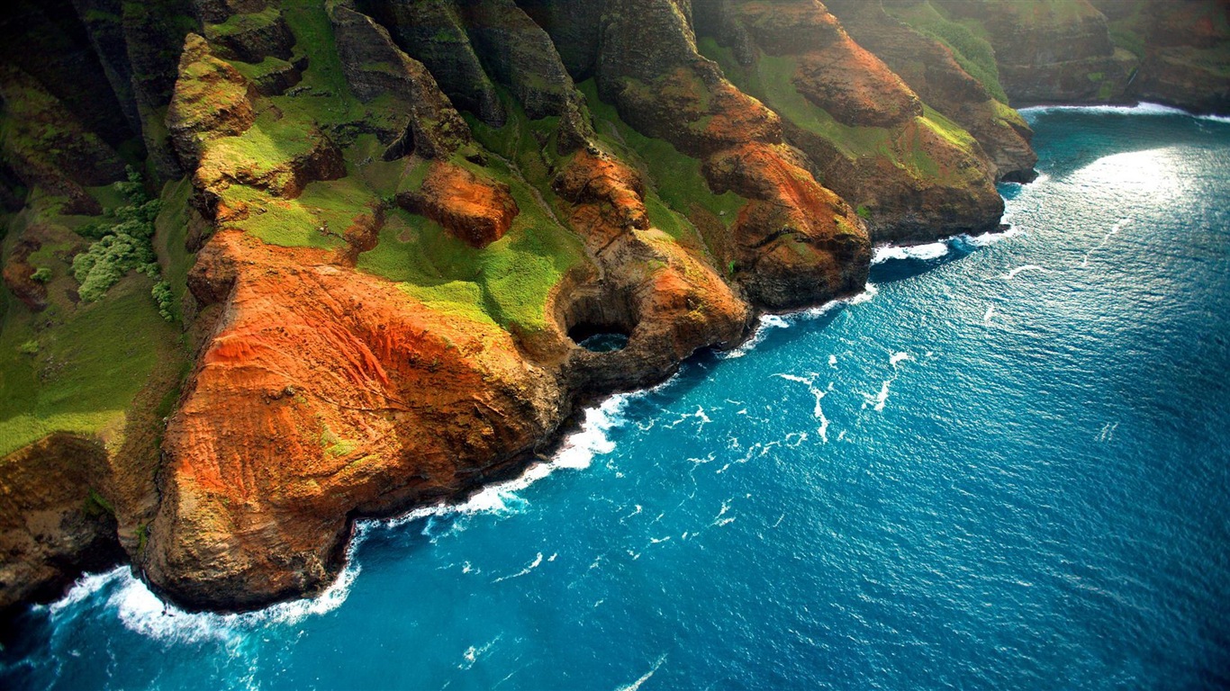 夕阳，蓝天，大海，自然风景 高清壁纸11 - 1366x768