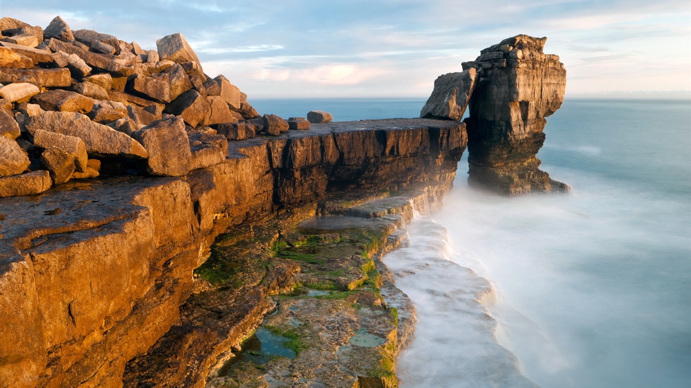 夕陽，藍天，大海，自然風景高清壁紙 #15 - 1366x768