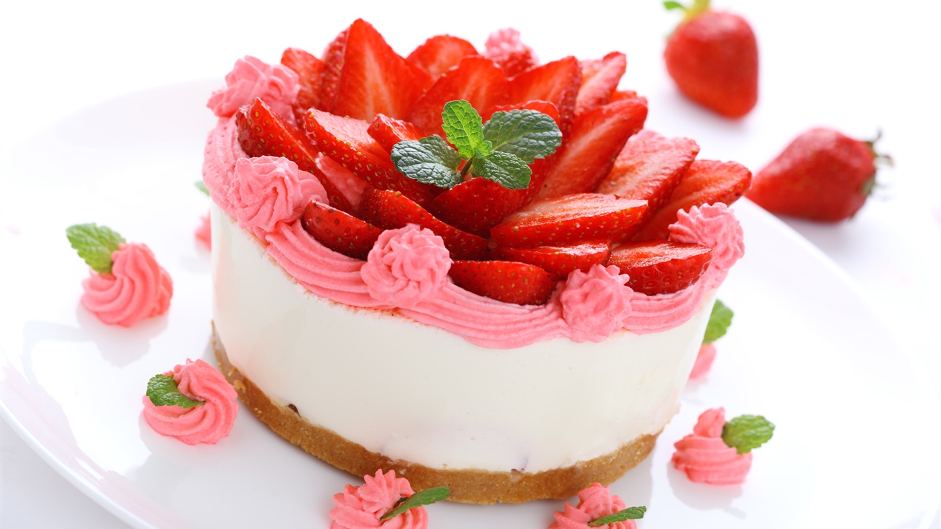 Delicioso pastel de fresas fondos de pantalla de alta definición #14 - 1366x768