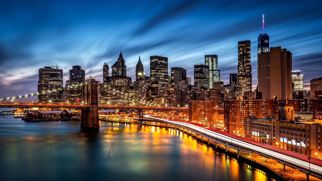뉴욕의 엠파이어 스테이트 빌딩, 도시의 밤 HD 배경 화면 #1 - 1366x768