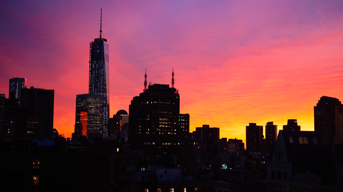 뉴욕의 엠파이어 스테이트 빌딩, 도시의 밤 HD 배경 화면 #3 - 1366x768