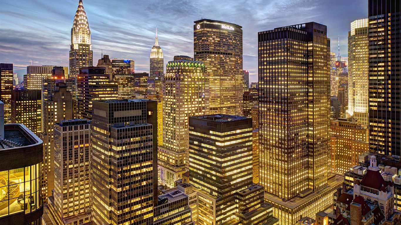 뉴욕의 엠파이어 스테이트 빌딩, 도시의 밤 HD 배경 화면 #5 - 1366x768