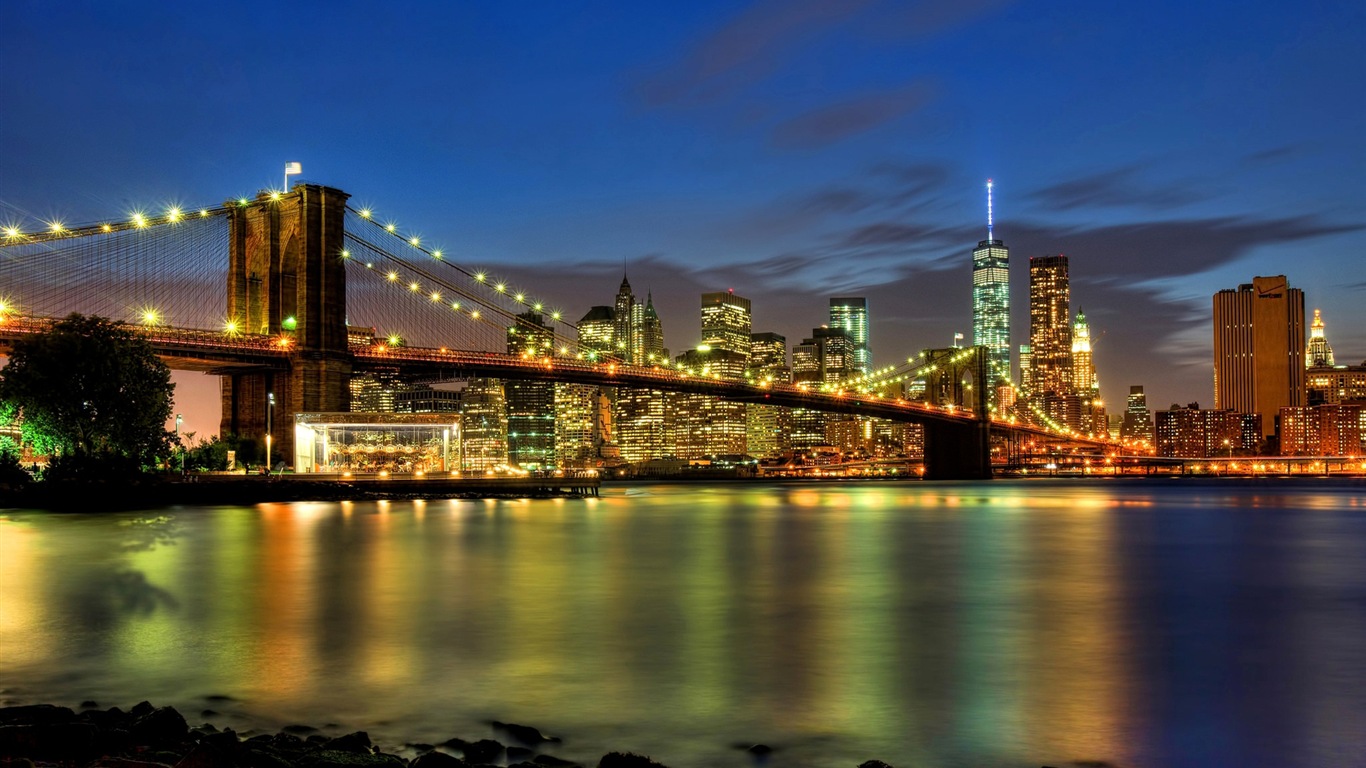 뉴욕의 엠파이어 스테이트 빌딩, 도시의 밤 HD 배경 화면 #7 - 1366x768