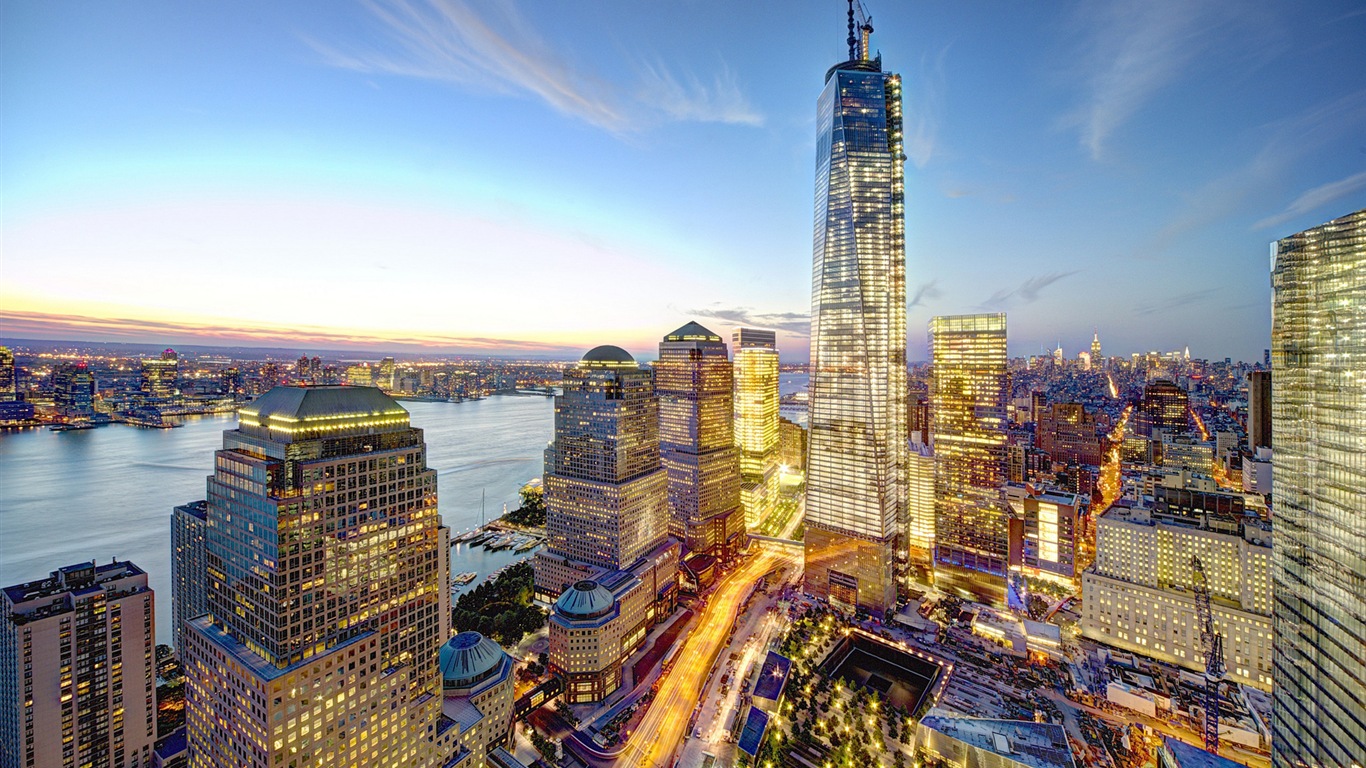 뉴욕의 엠파이어 스테이트 빌딩, 도시의 밤 HD 배경 화면 #12 - 1366x768