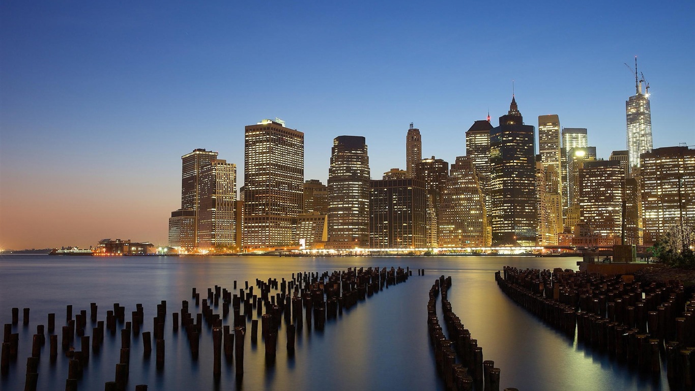 뉴욕의 엠파이어 스테이트 빌딩, 도시의 밤 HD 배경 화면 #18 - 1366x768