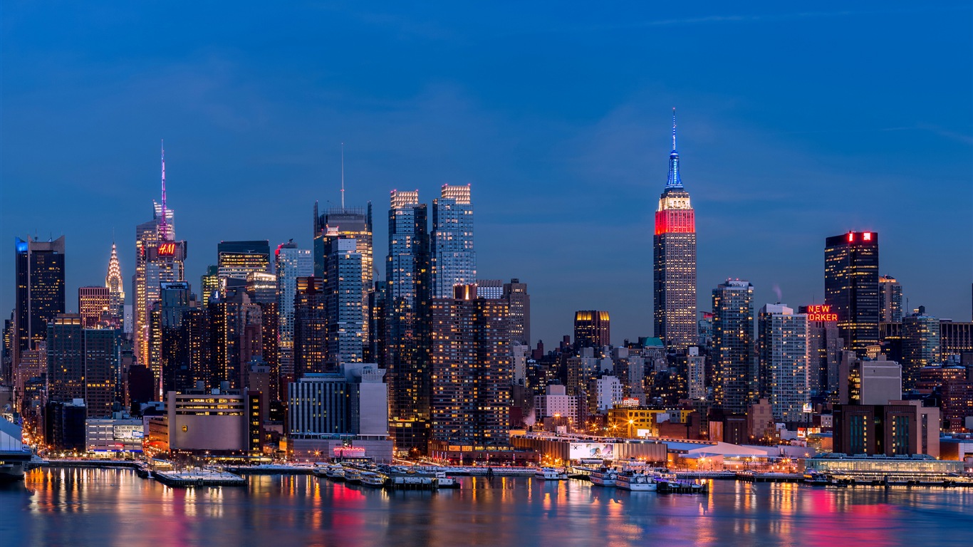 뉴욕의 엠파이어 스테이트 빌딩, 도시의 밤 HD 배경 화면 #20 - 1366x768