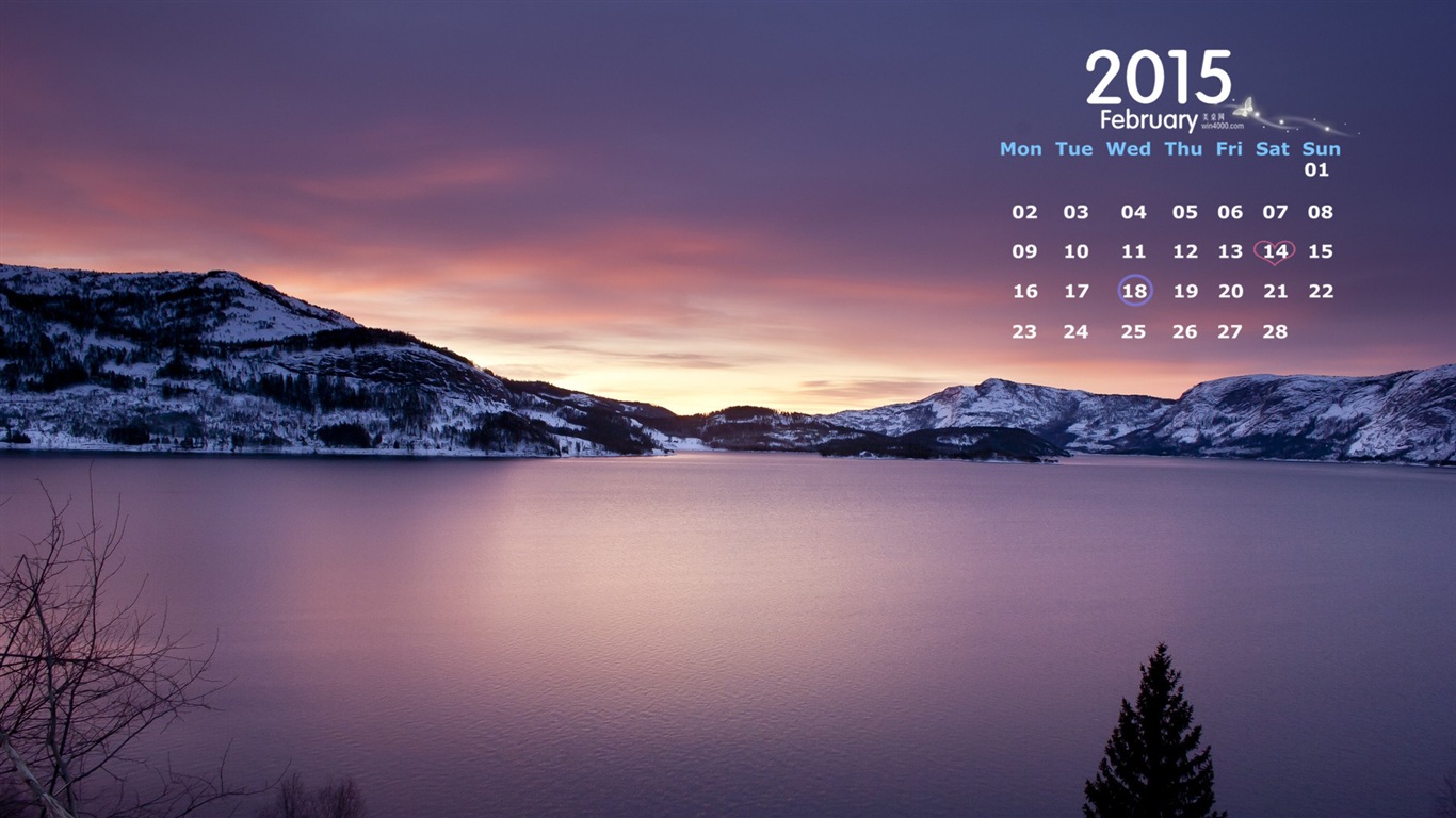 2015年2月 月曆壁紙(一) #14 - 1366x768