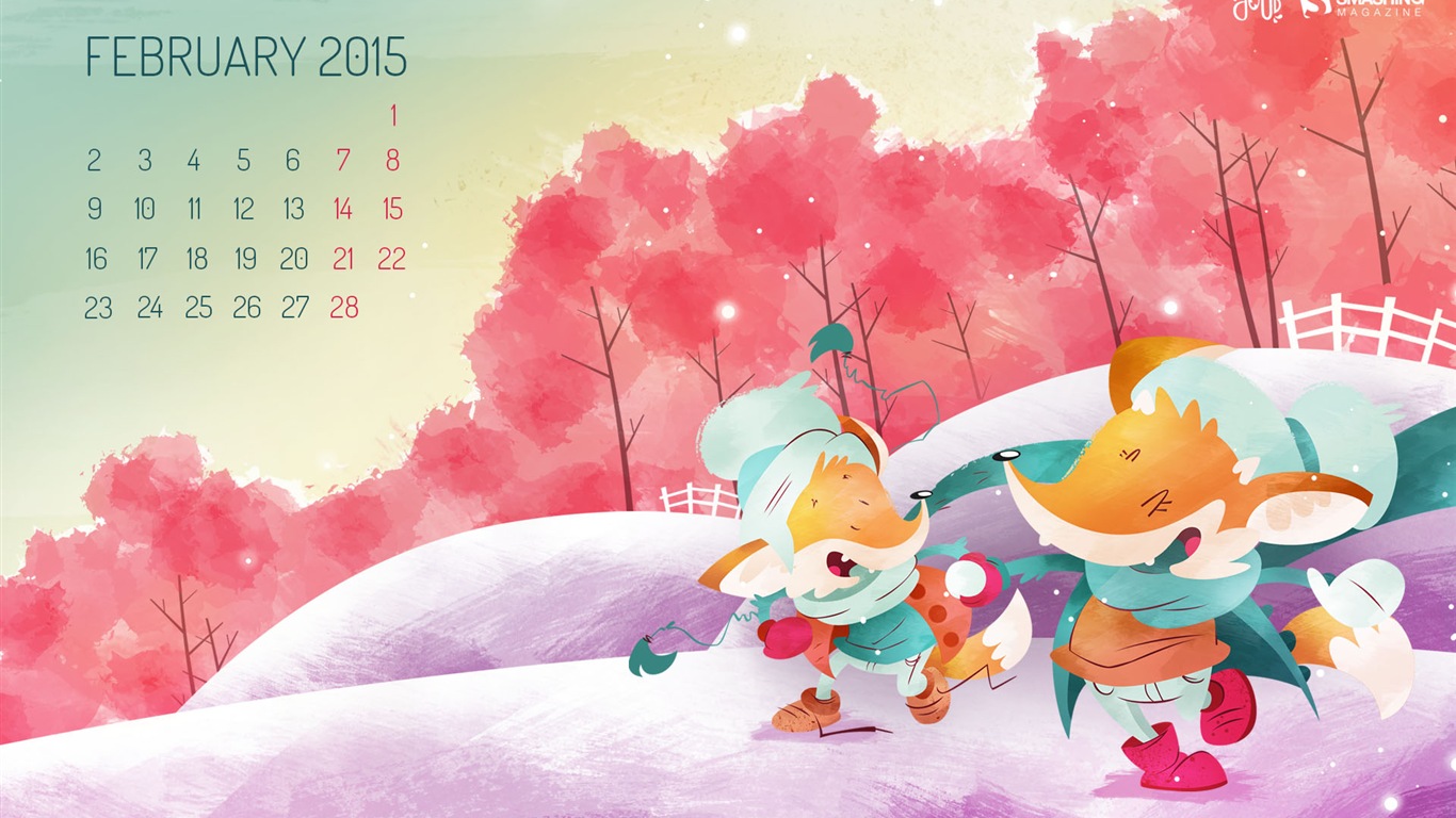 2015年2月 月历壁纸(二)1 - 1366x768