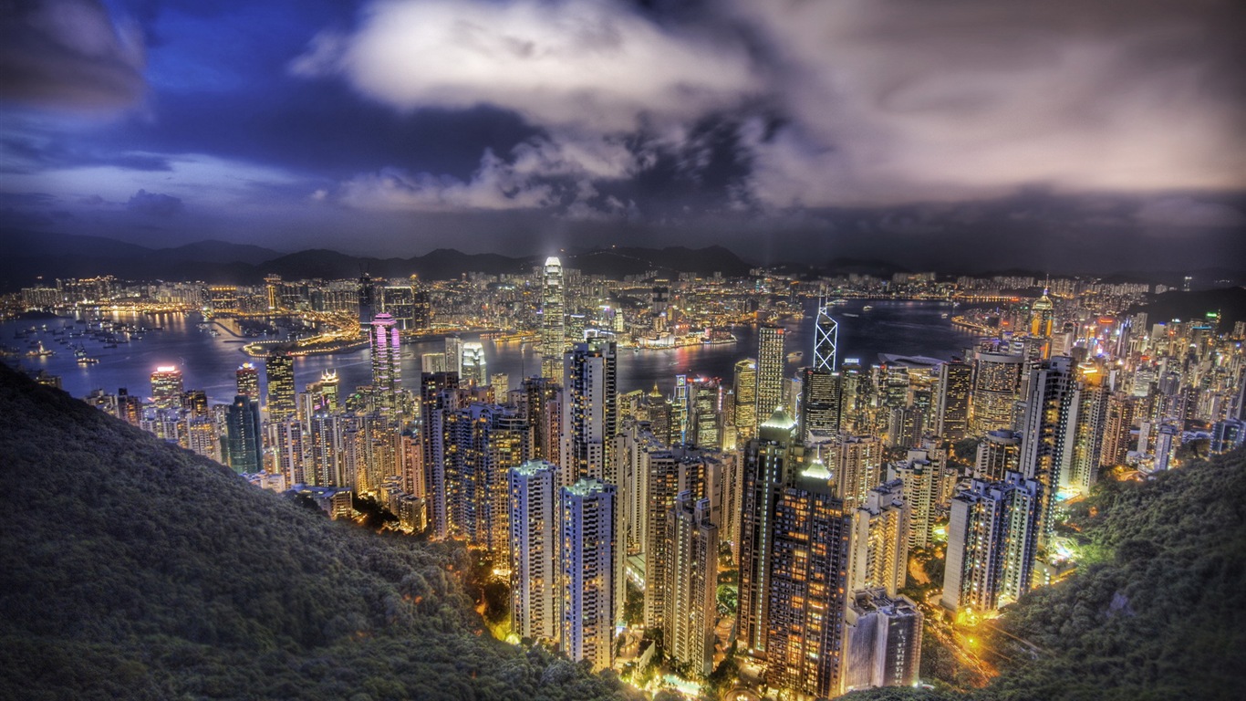 Hong Kong je Městská krajina krásné HD tapety na plochu #19 - 1366x768