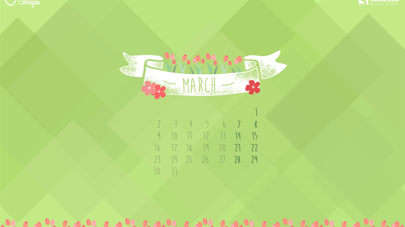 2015年3月カレンダー壁紙（2） #2 - 1366x768