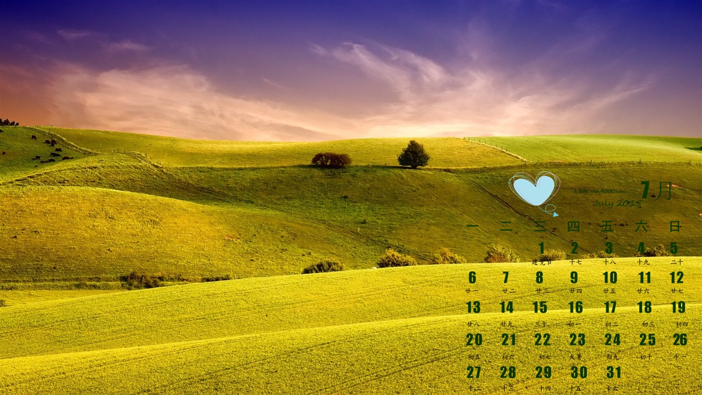 2015年7月 月曆壁紙(一) #14 - 1366x768