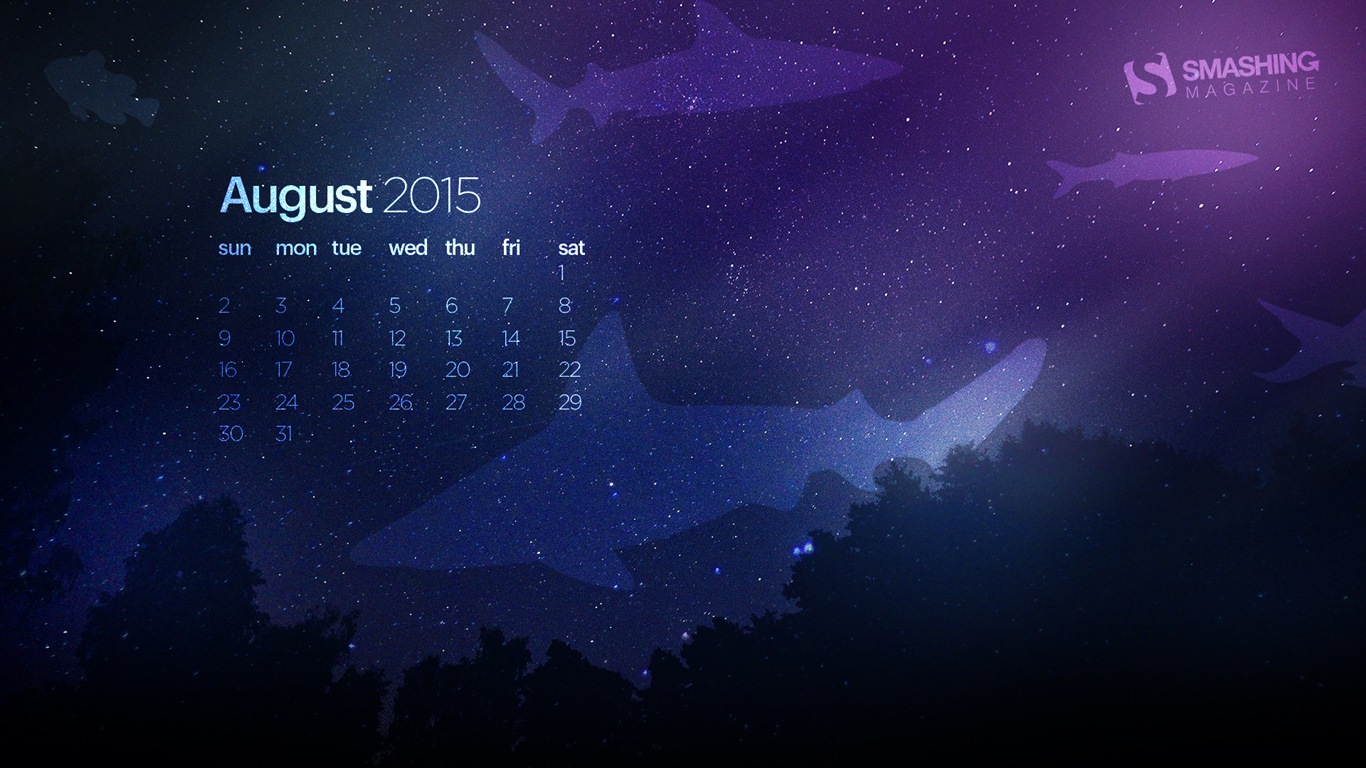 2015年8月カレンダー壁紙（2） #19 - 1366x768