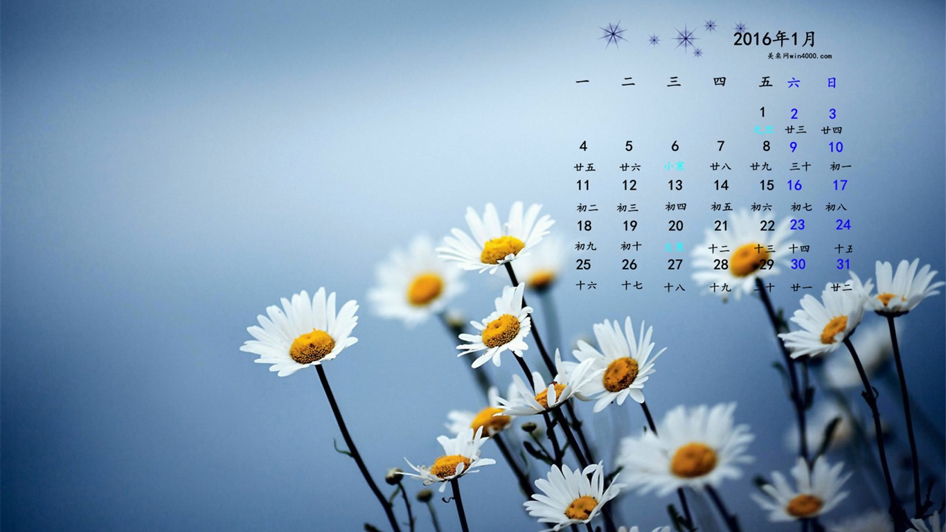 2016年1月 月曆壁紙(一) #3 - 1366x768