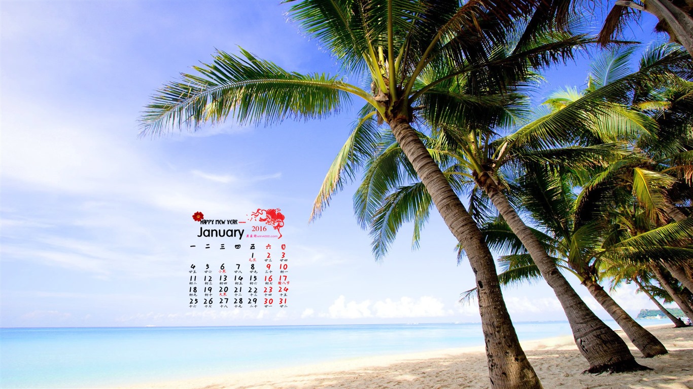 Januar 2016 Kalender Wallpaper (1) #13 - 1366x768