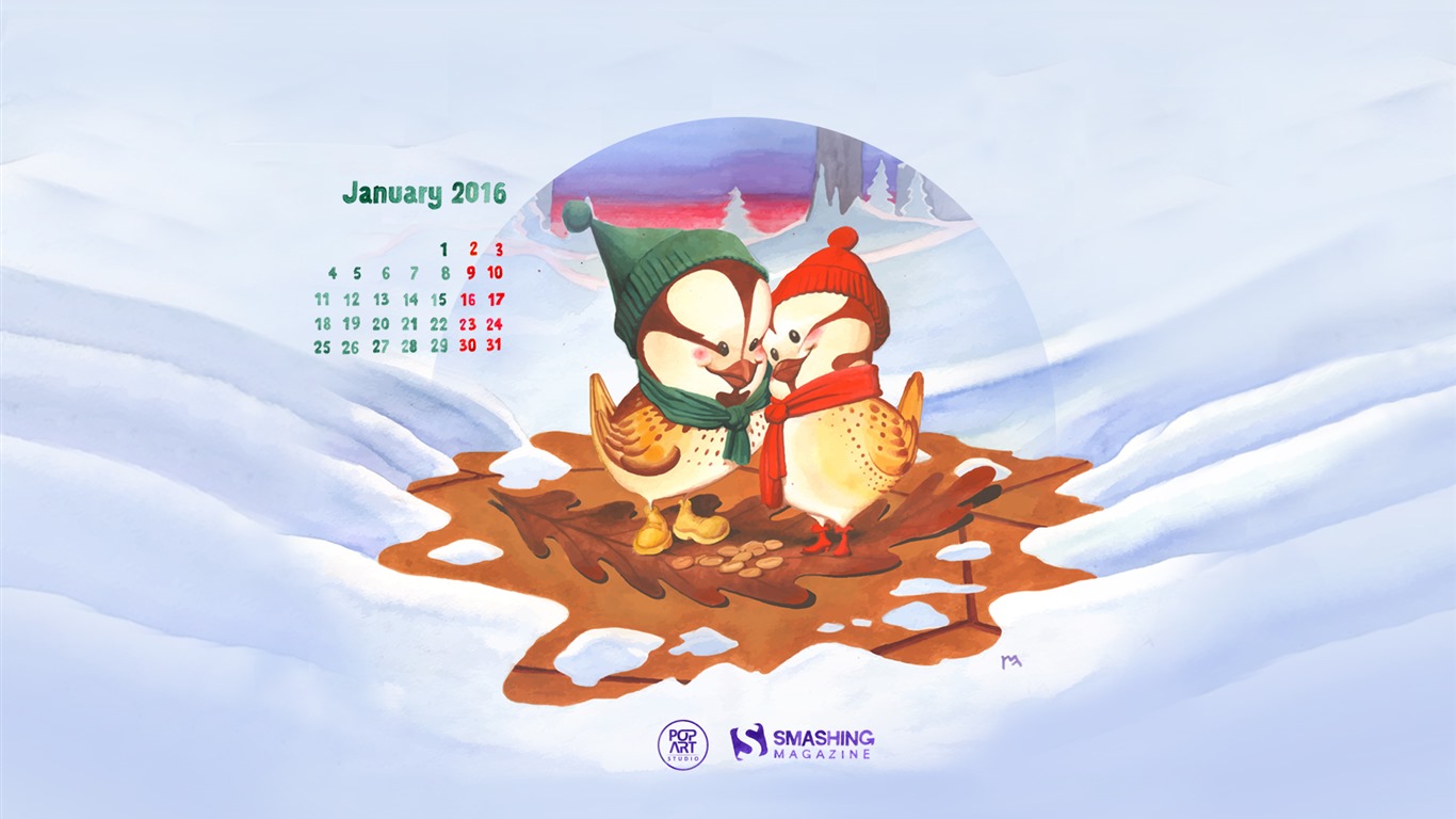 January 2016 calendar wallpaper (2) #1 - 1366x768