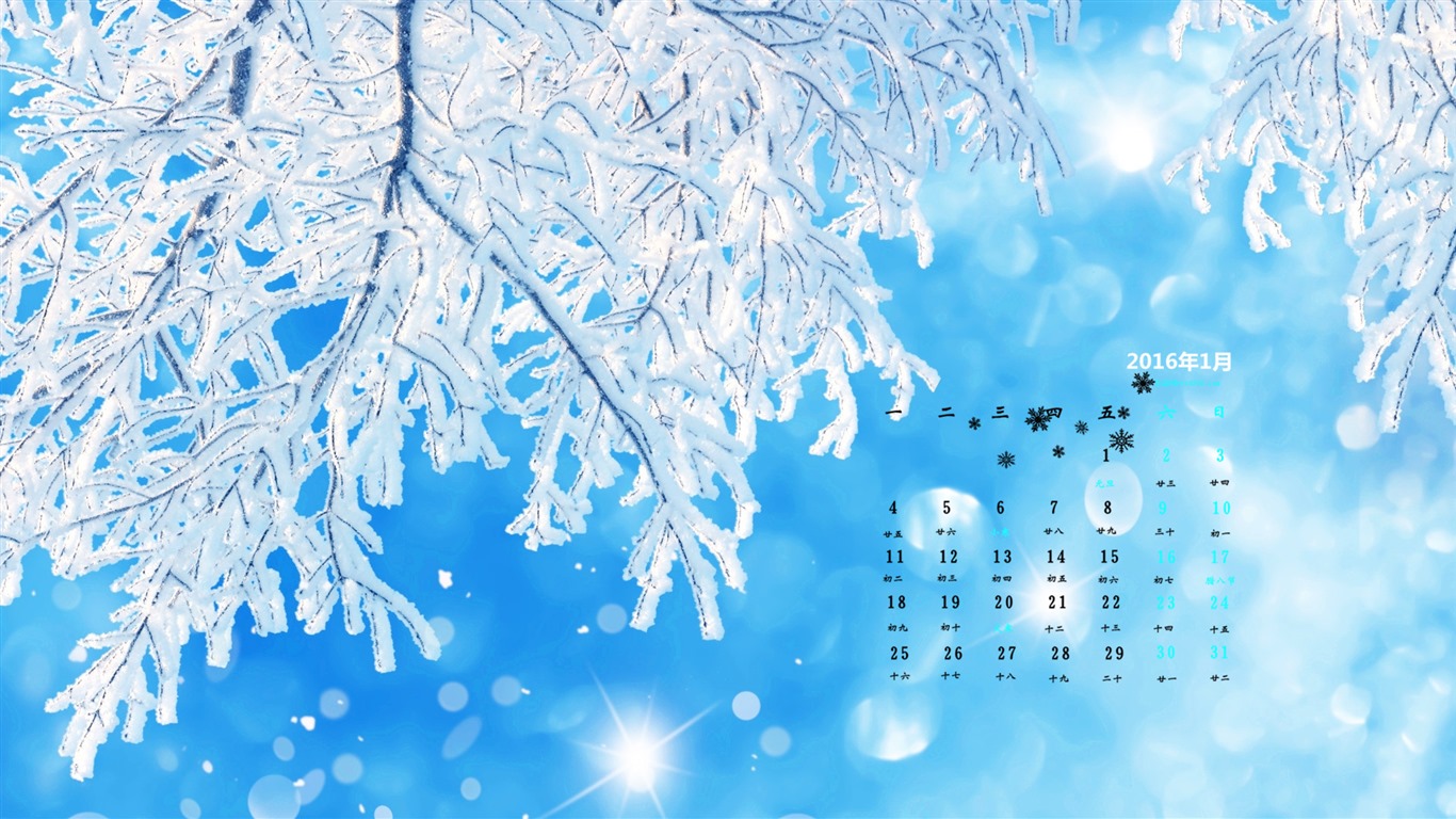 Januar 2016 Kalender Wallpaper (2) #4 - 1366x768